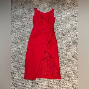 Red sleeveless dress with flower accents